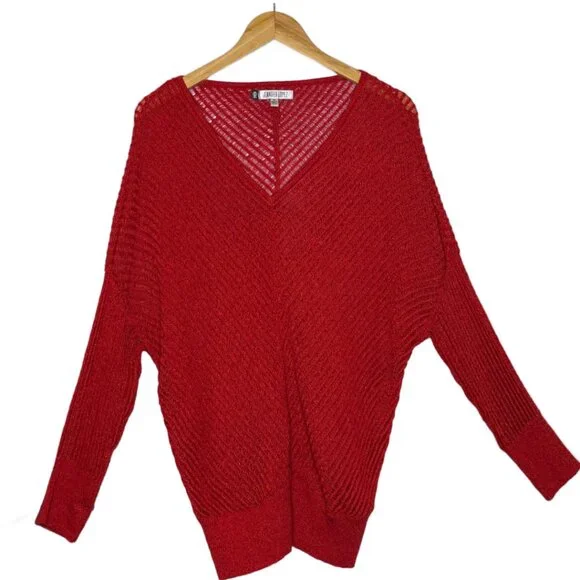 JLO Jennifer Lopez V neck Sparkle Sheer Sweater w/APT Red Cami Both XL - Picture 4 of 16